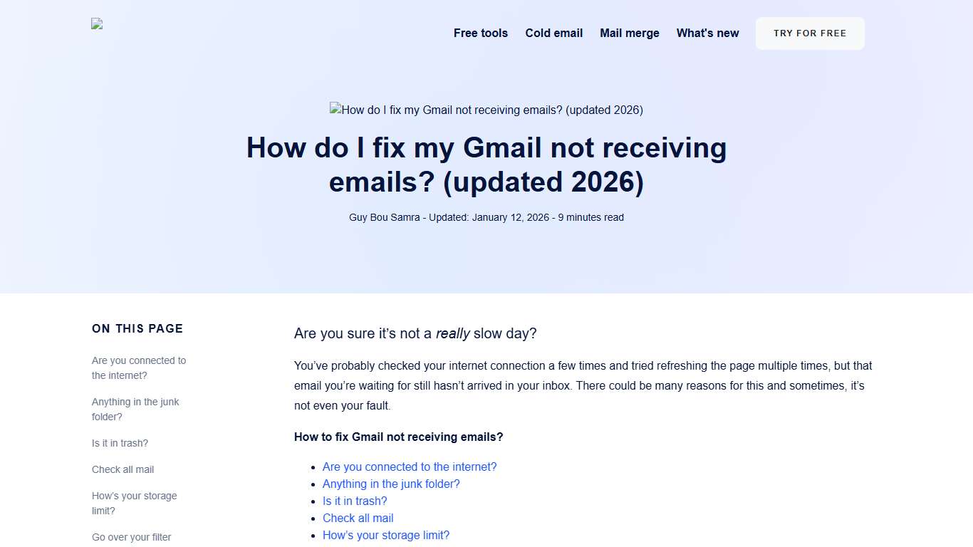 How do I fix my Gmail not receiving emails? (updated 2026)